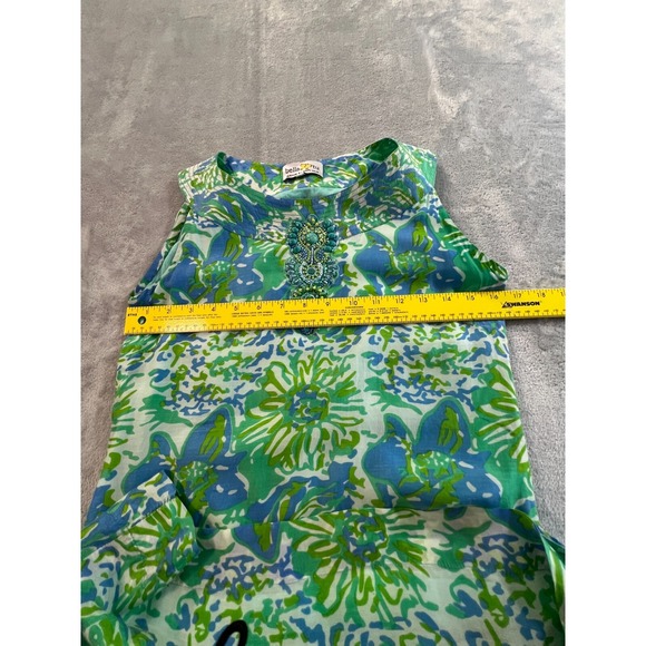 Bella Tu Shift Dress Womens XL Blue Green Floral Beaded Lightweigth Lined Resort - Picture 5 of 14